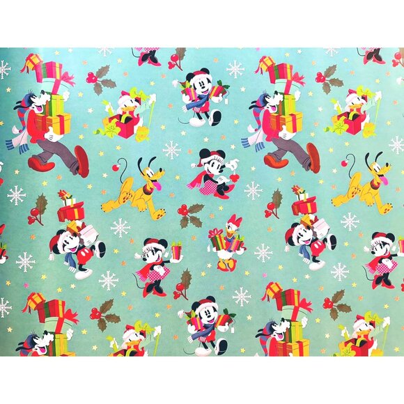 Hallmark Wrapping Paper Christmas Mickey Minnie Mouse Green 30 sqft Roll Holiday - Picture 1 of 2